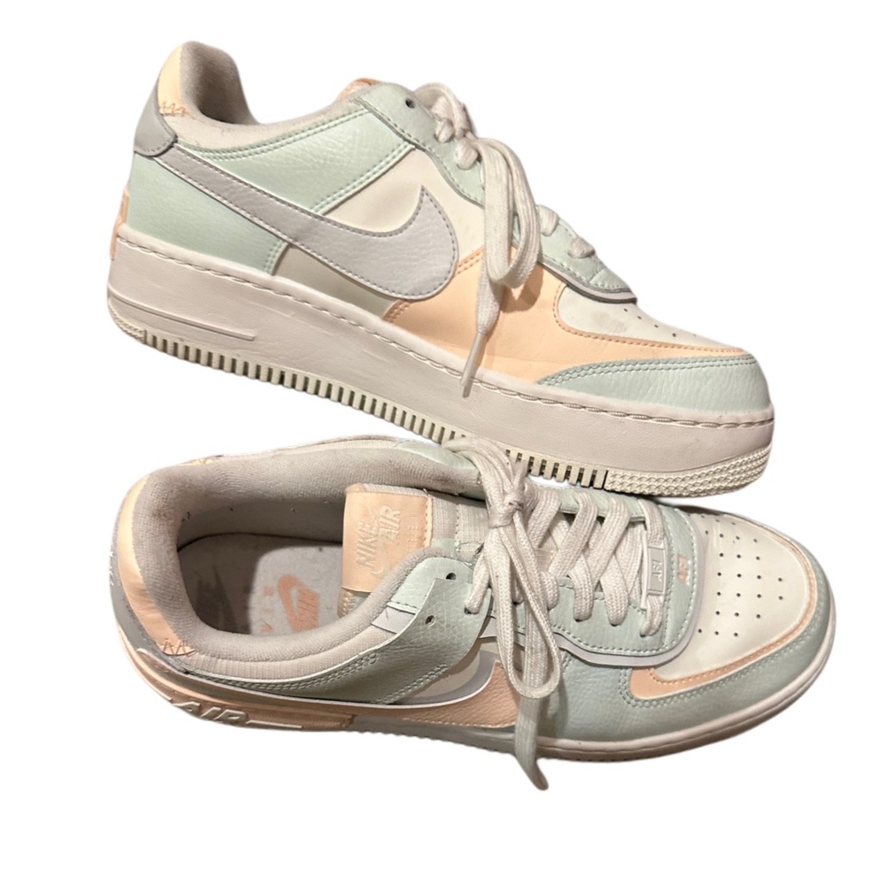 Nike Air Force 1 Low Shadow Green White and Pink Sneakers Size 10.5 - Picture 6 of 9